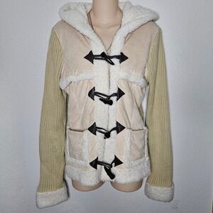 Glimmer by J.J. Basics Tan Faux Suede Hooded Knit Jacket